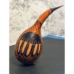 Hand Carved and Stained‎ Dried Gourd Kiwi Bird Vintage 7.5" Tall Folk Art